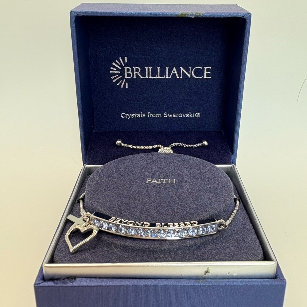 Brilliance Swarovski Silver and Crystal Bracelet with Heart and Cross Charms